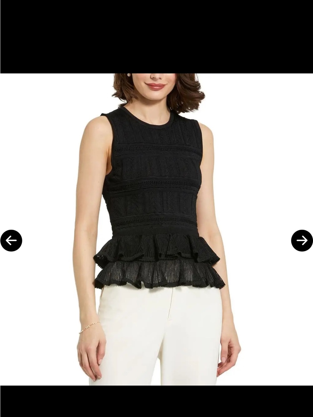 Mac Duggal Black Sleeveless Knit Ruffled Peplum top size XL NWT